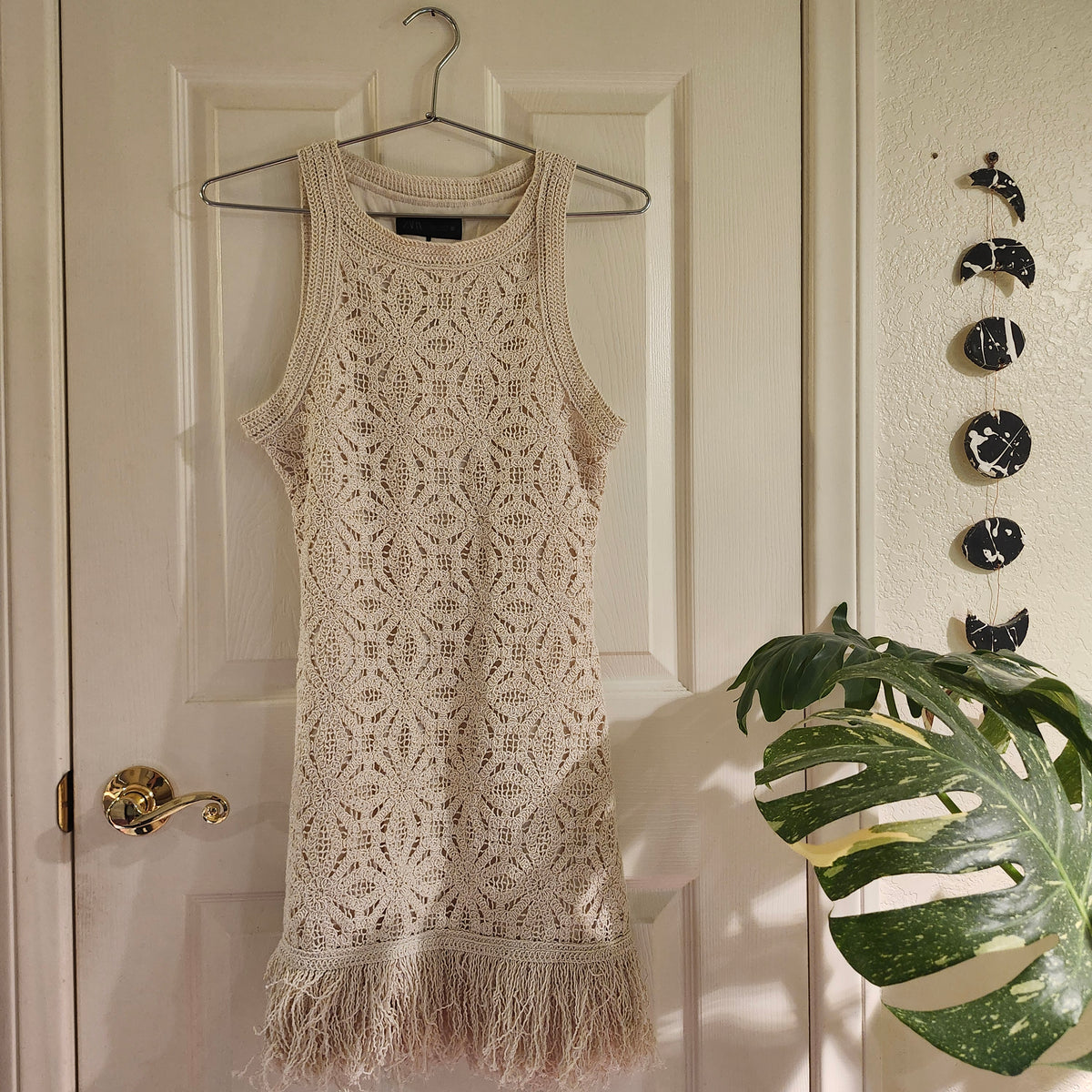 Viral Zara Fringed Crochet Boho Hippie Dress brand new with tags